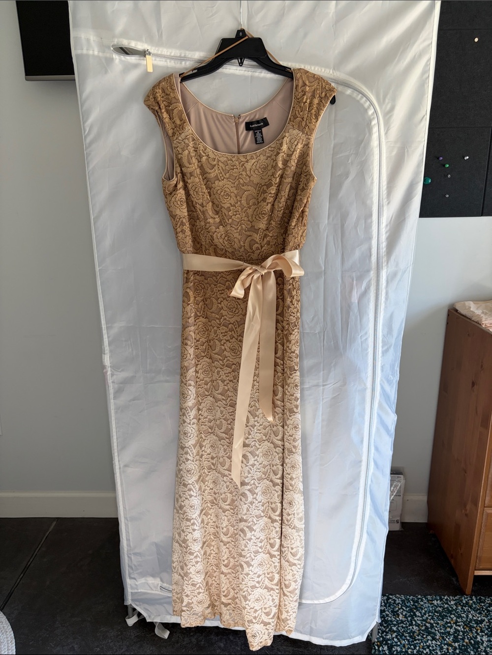 PRICE DROP - R & M Richards Gold Ombré Lace Maxi Dress with Satin Waist Sash